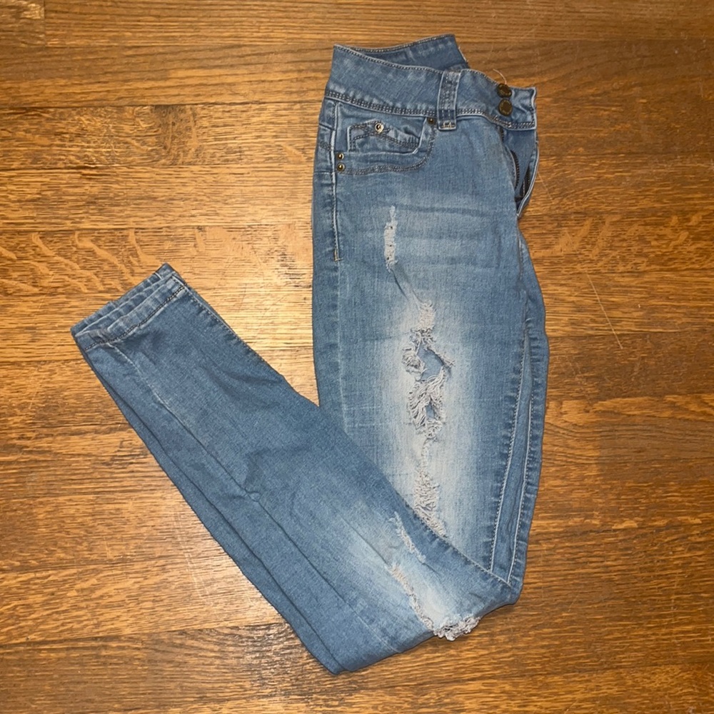 YMI Mid Rise Color Washed Ripped Jeans